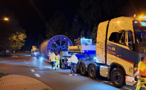 Logistikkonzept SuedOstLink: Erster Kabeltransport in Eisenberg, Analyse, Abstimmung und Begleitung durch G.E.O.S.